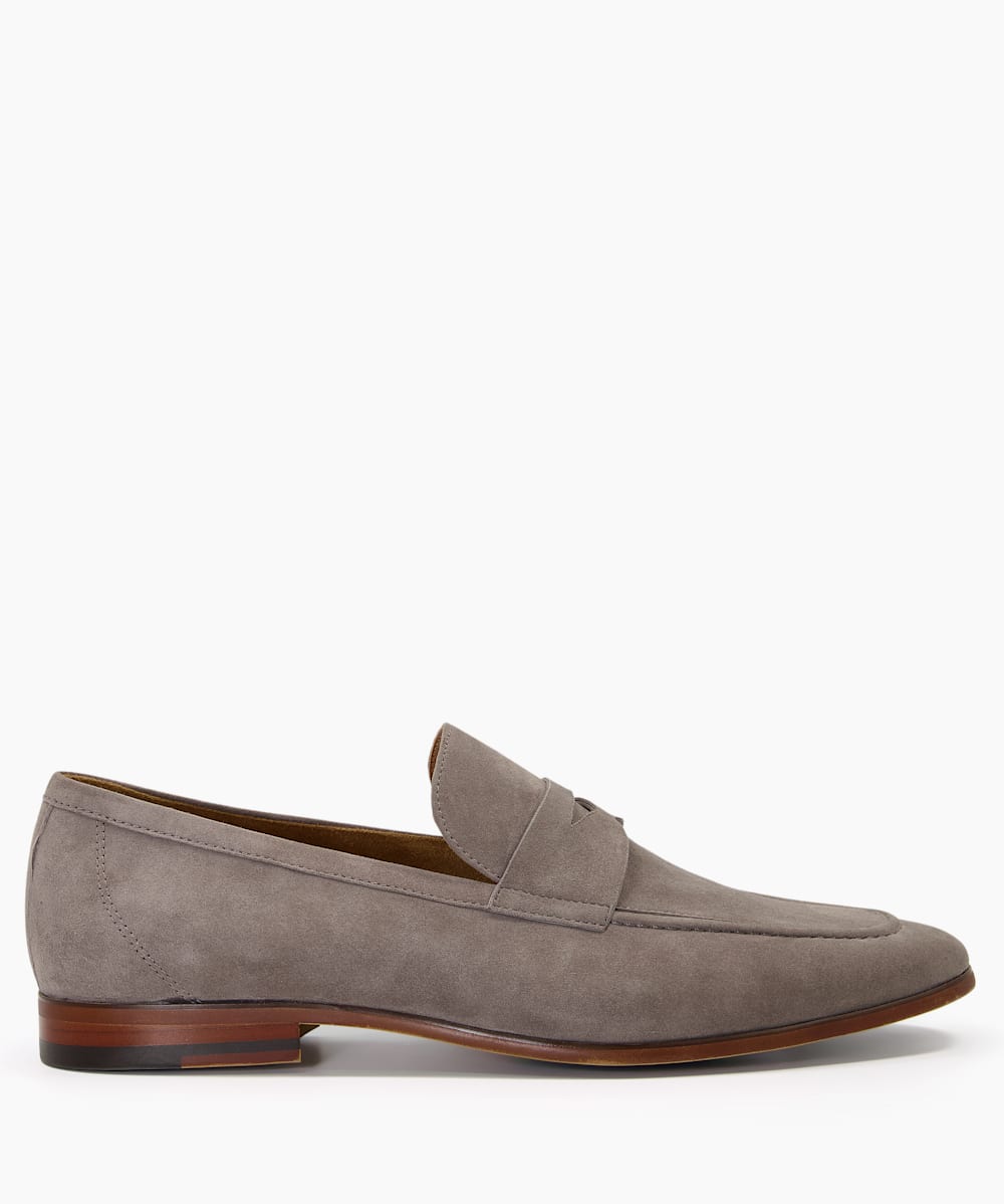 Mens grey hotsell suede penny loafers
