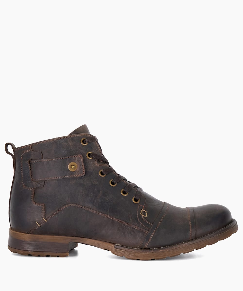 Simon Dark Brown Leather Seam Detail Boots Dune London