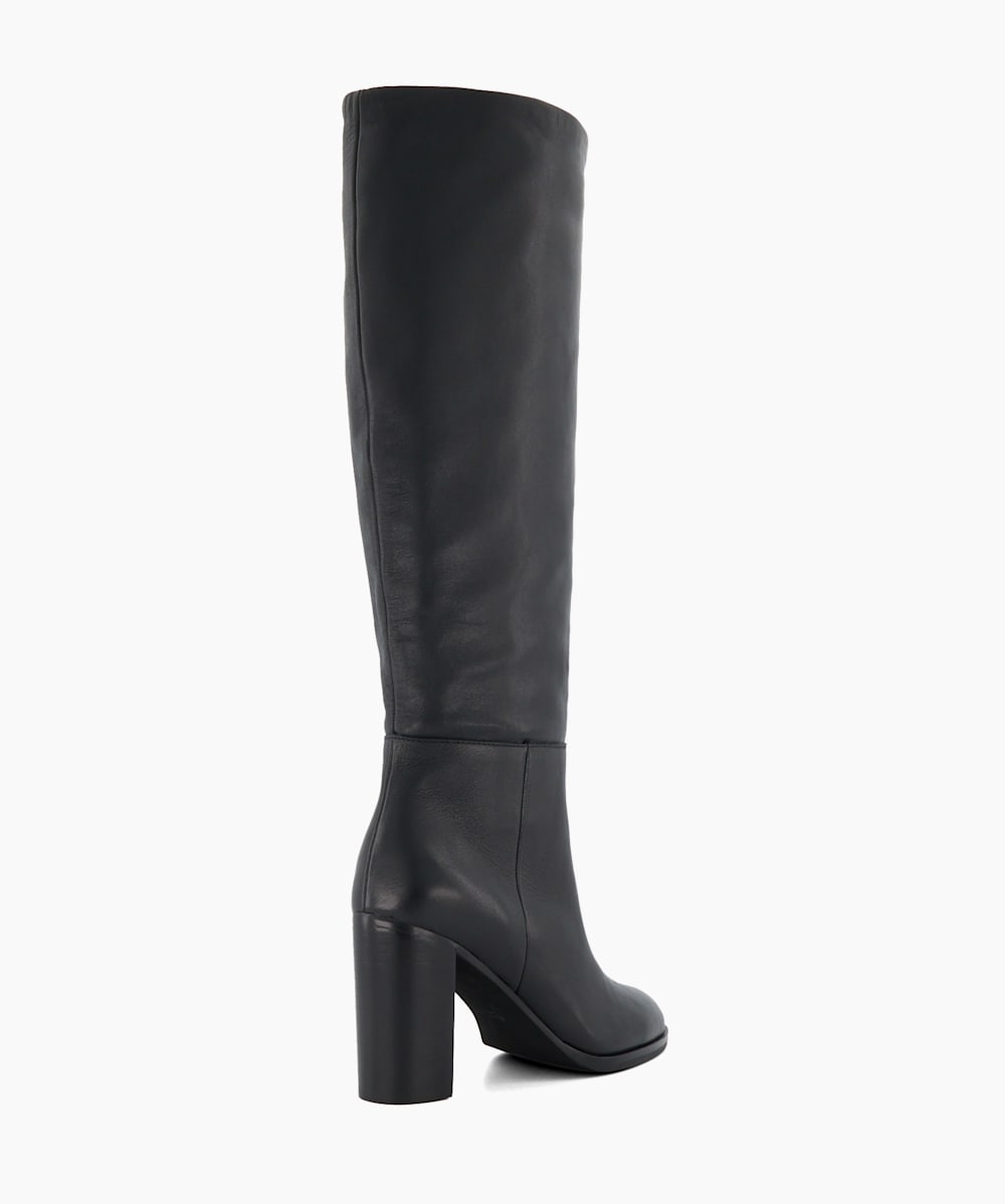 Black leather block heel knee high boots on sale