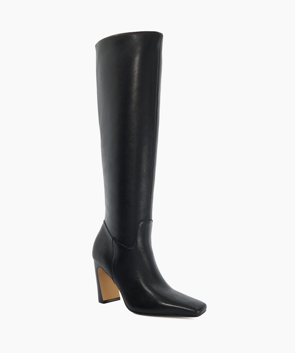 Sliding Black Knee High Square Toe Boots Dune London