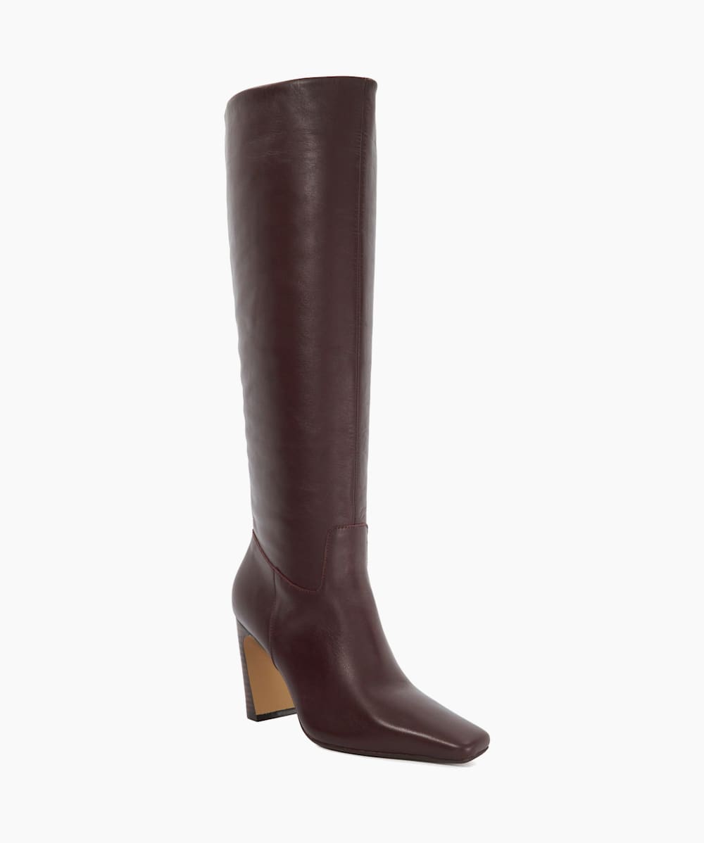 Sliding Burgundy Knee High Square Toe Boots Dune London