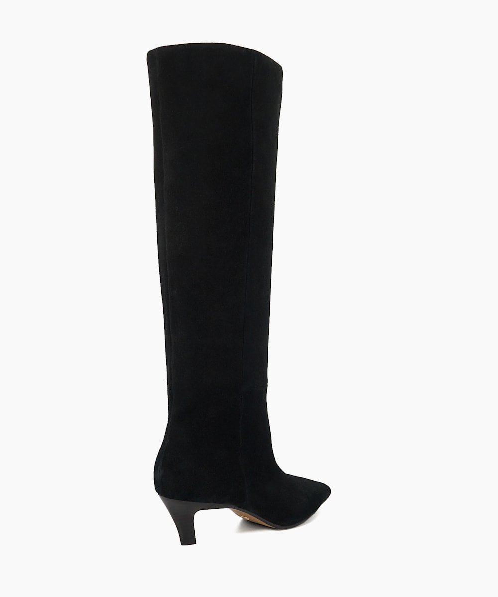 Long black boots low heel clearance