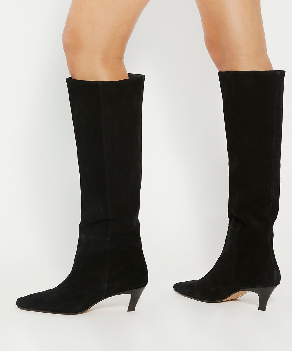 Slink Black Knee High Low Heel Boots Dune London