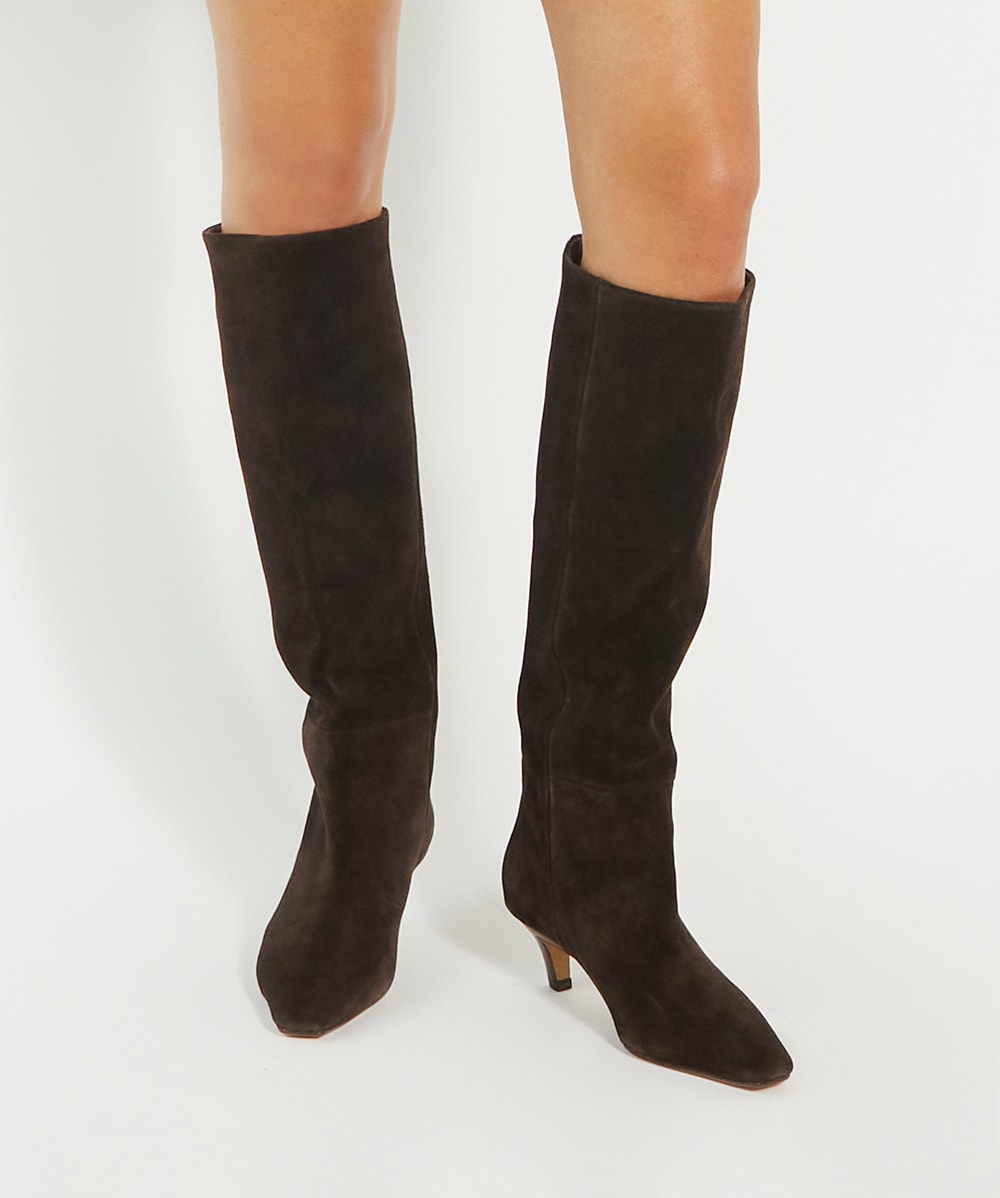 Heeled brown knee high boots clearance