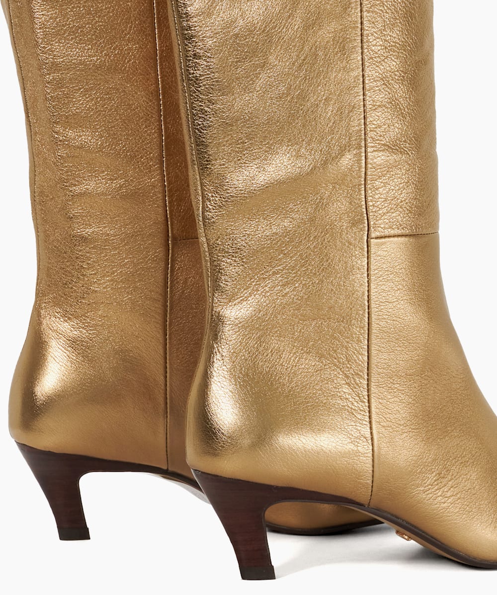 Slink Gold Knee High Low Heel Boots Dune London