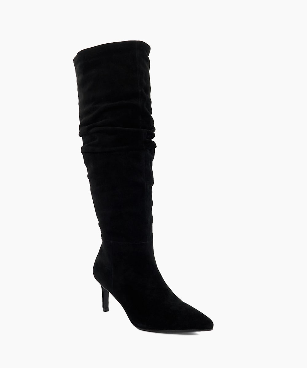 Black pointed knee high boots on sale