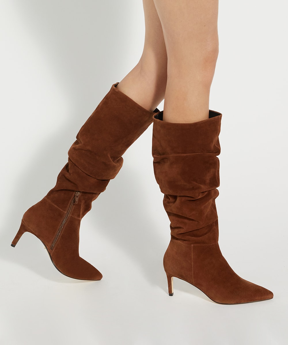Slouchings Dark Tan Pointed Toe Slouchy Knee High Boots Dune London