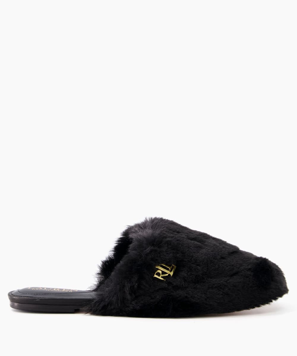 Black fluffy mule slippers best sale