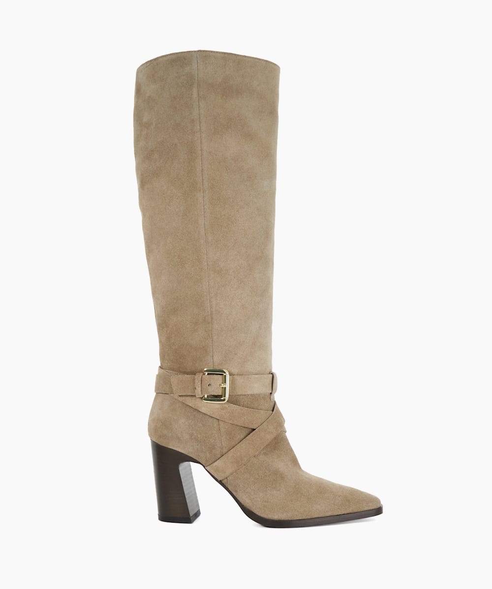 Solanna Taupe Block Heel Knee High Boots Dune London
