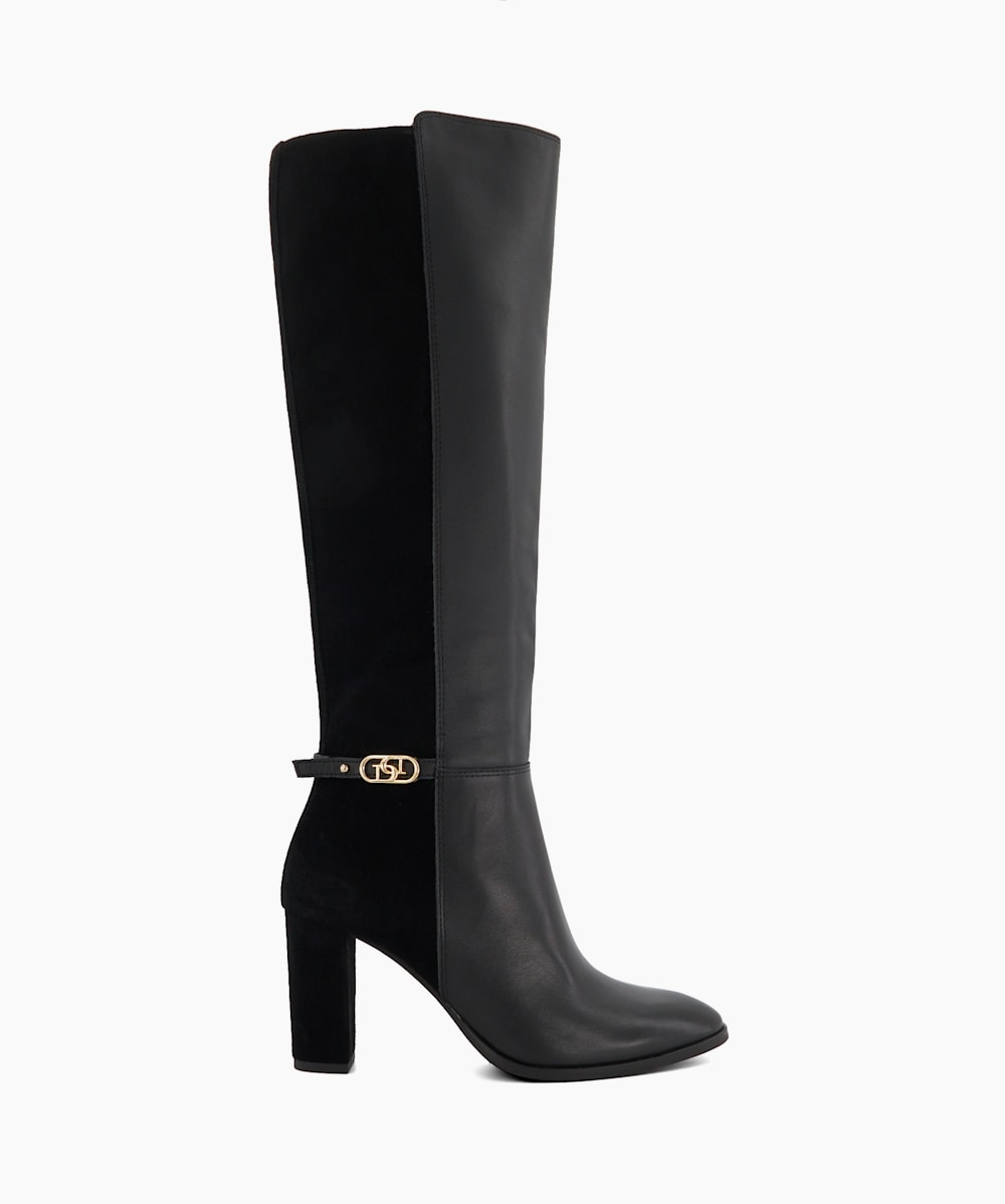 Leather knee high boots sale shop