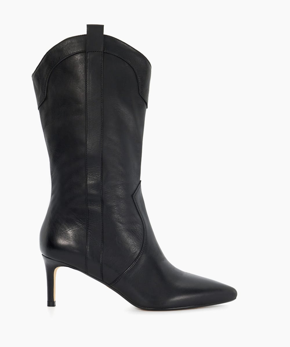 Sour Black Pointed Toe Mid Calf Western Boots Dune London