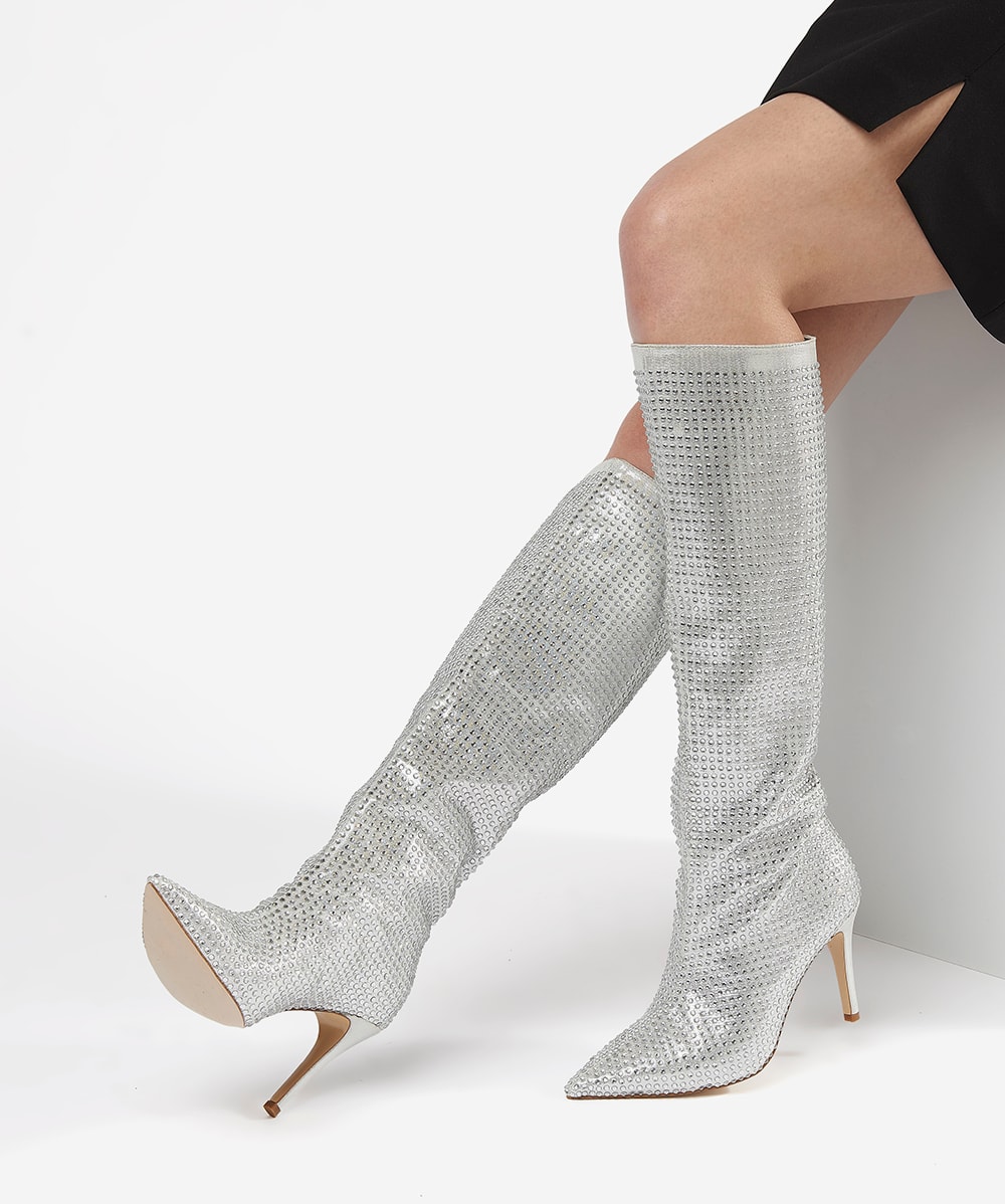 Silver long cheap boots