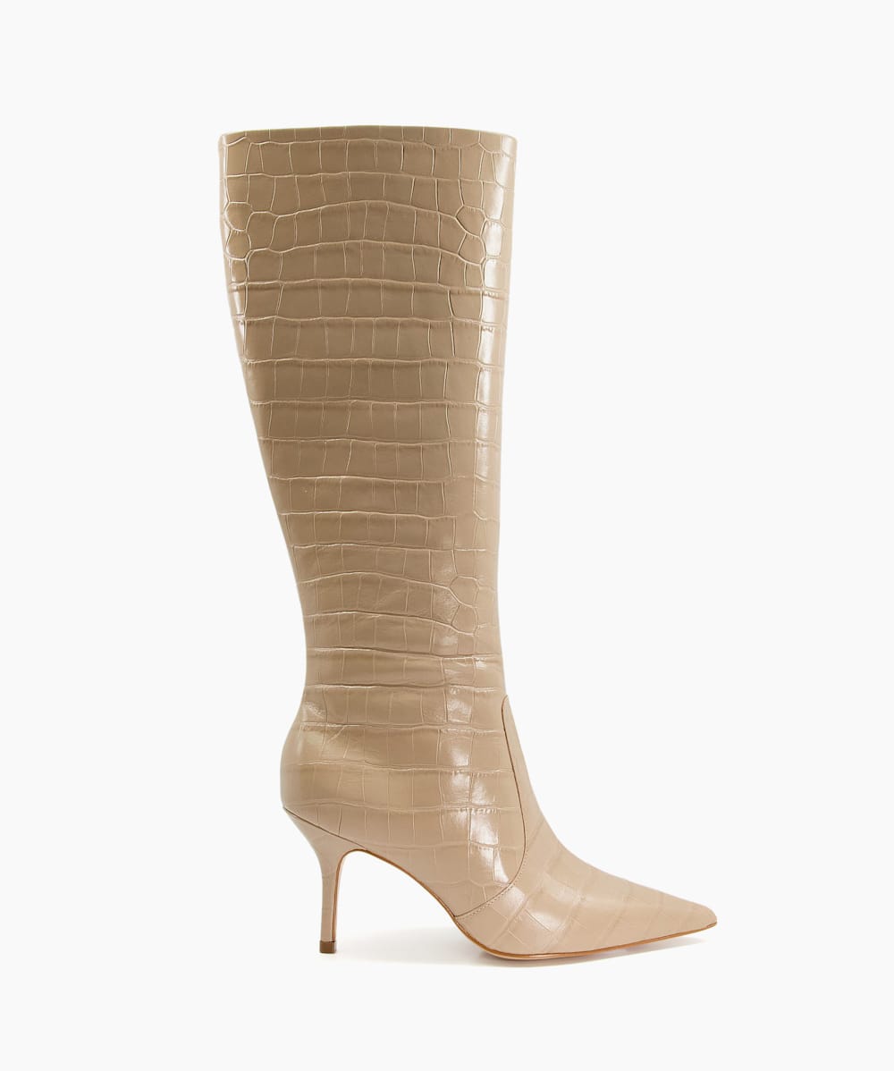 Taupe leather knee high boots online