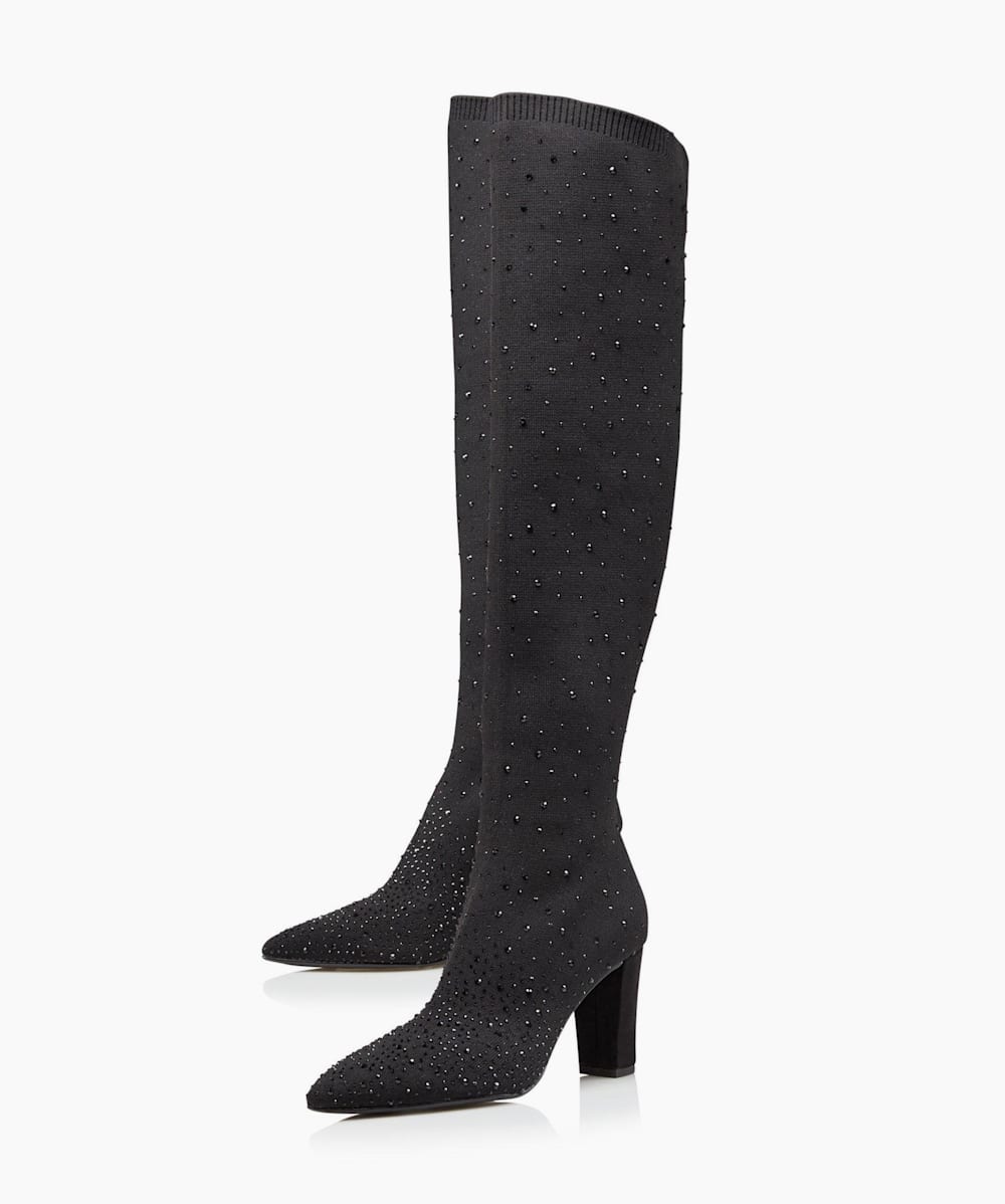 Starstruck Black Embellished Over The Knee Sock Boots Dune London