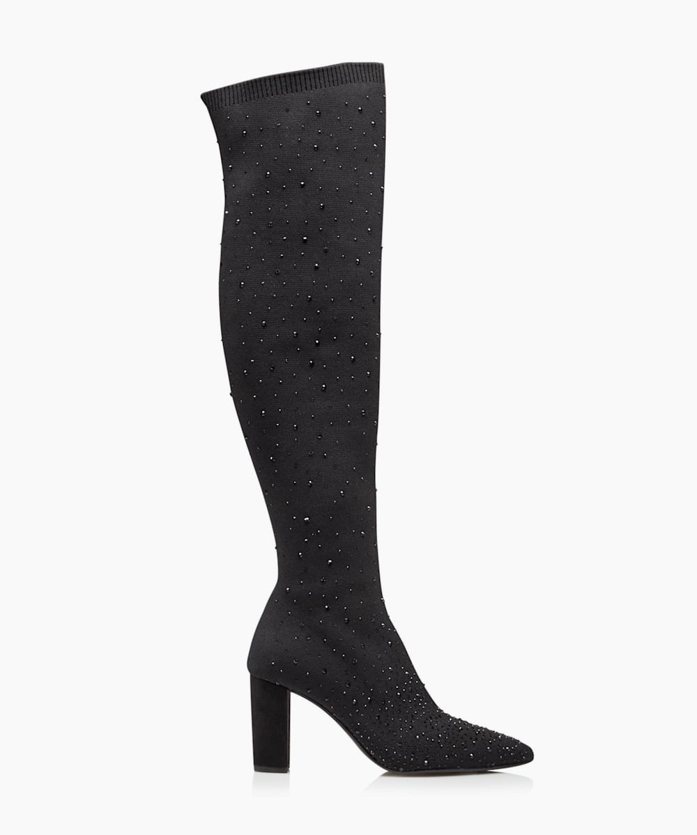 Starstruck Black Embellished Over The Knee Sock Boots Dune London