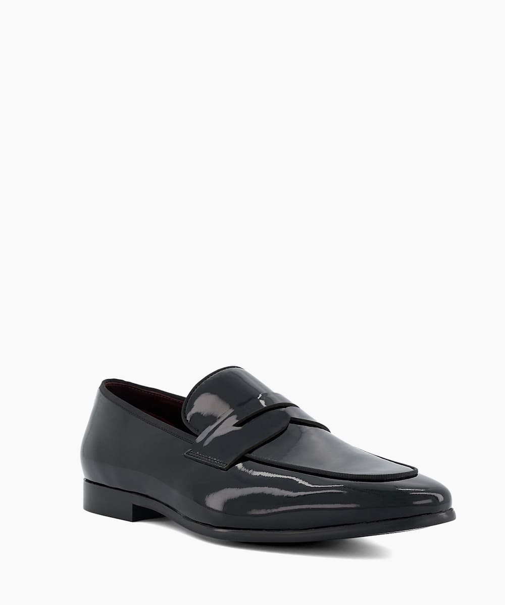 Sterlling Black Patent Leather Saddle Trim Loafers Dune London