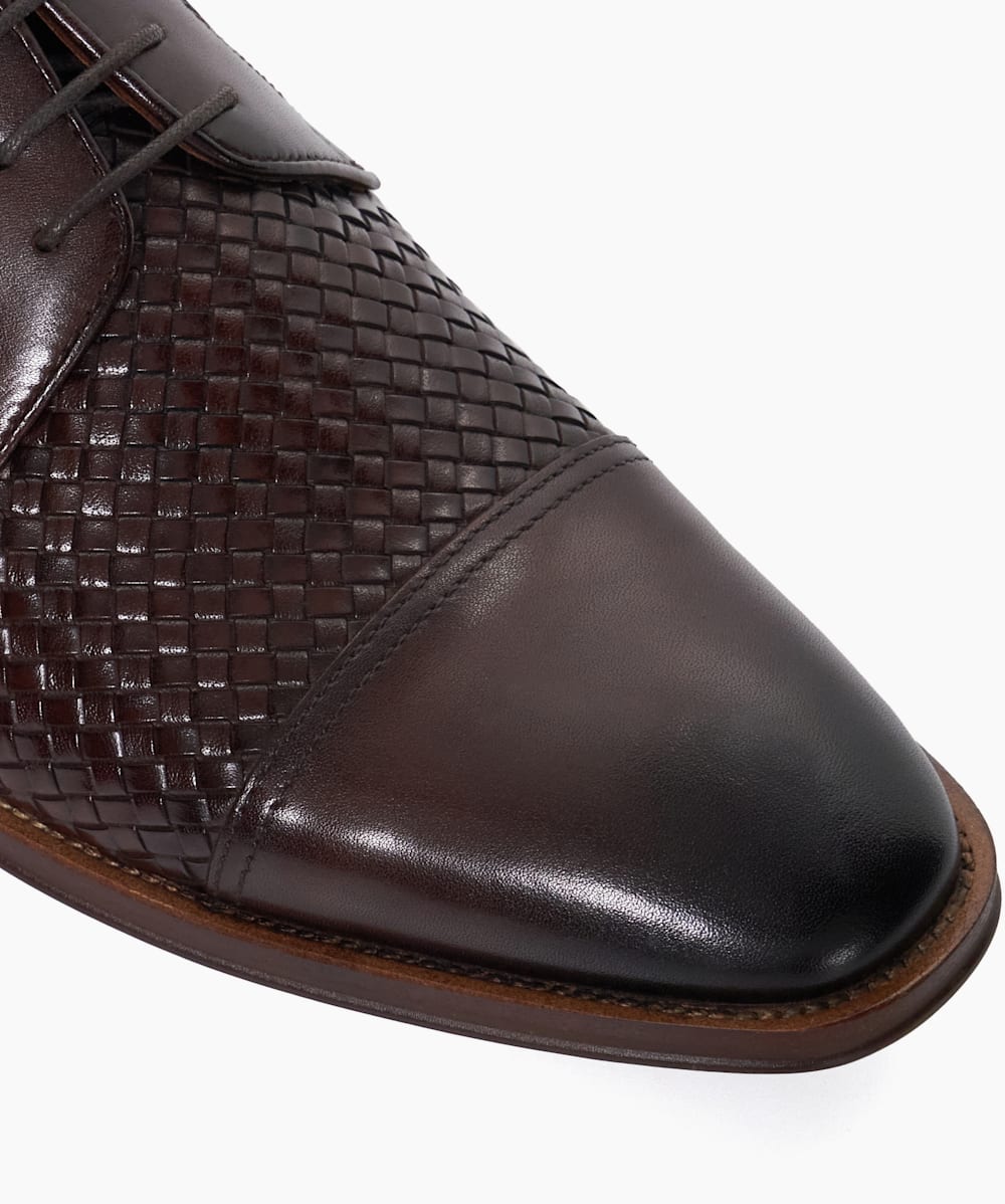 Stimuli Brown, Woven Leather Toe Cap Derby | Dune London