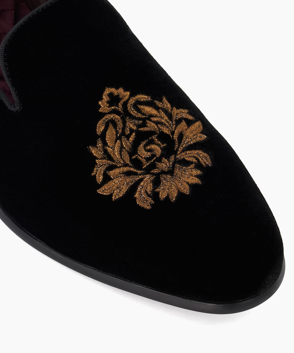 Styless Black Brand Embroidered Velvet Loafers Dune London