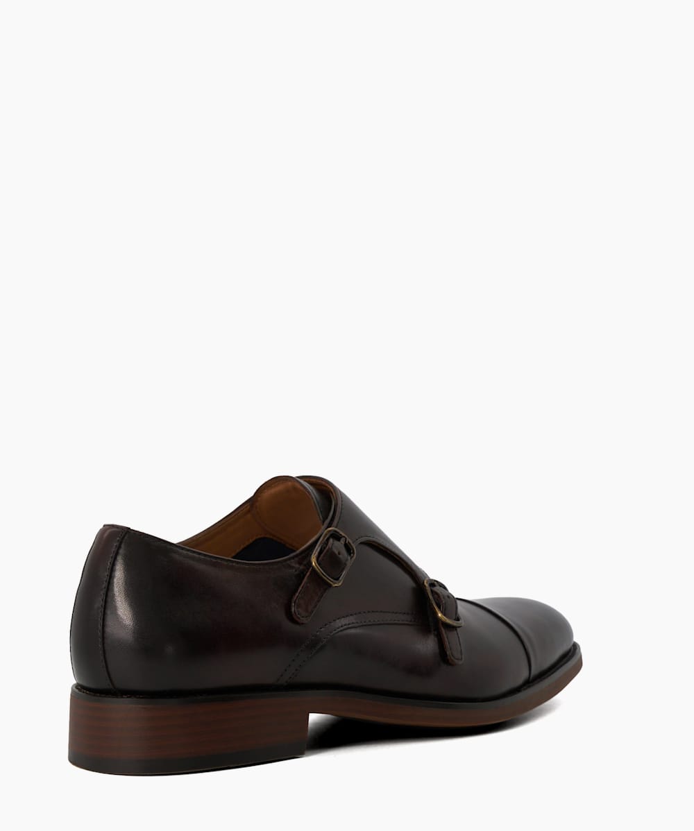 Sullivann Brown Leather Double Strap Monk Shoes Dune London