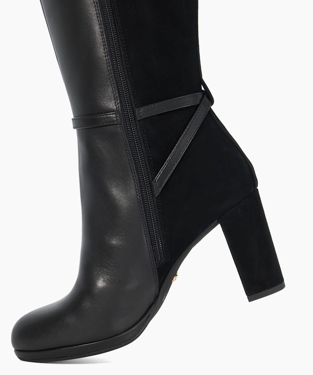 Tariah Black Knee High Block Heel Boots Dune London