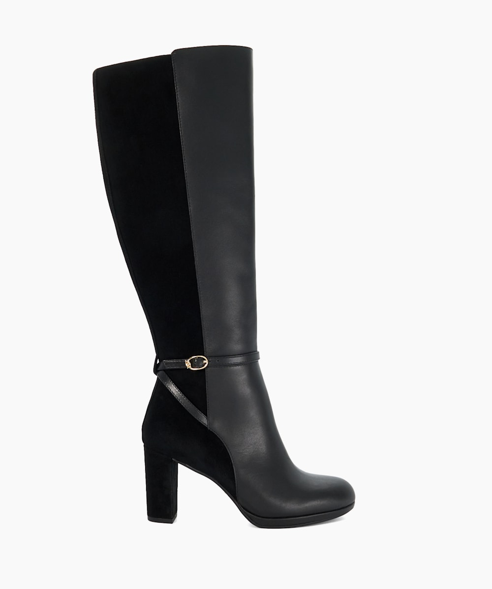 Tariah Black Knee High Block Heel Boots Dune London