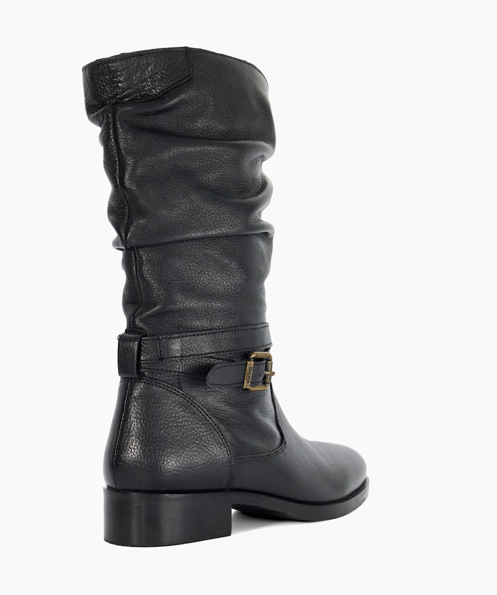 Tasa Black Leather Mid Calf Boots Dune London