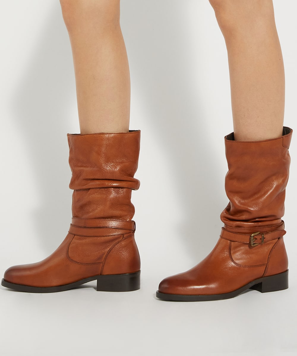 Tasa Tan Leather Mid Calf Boots Dune London
