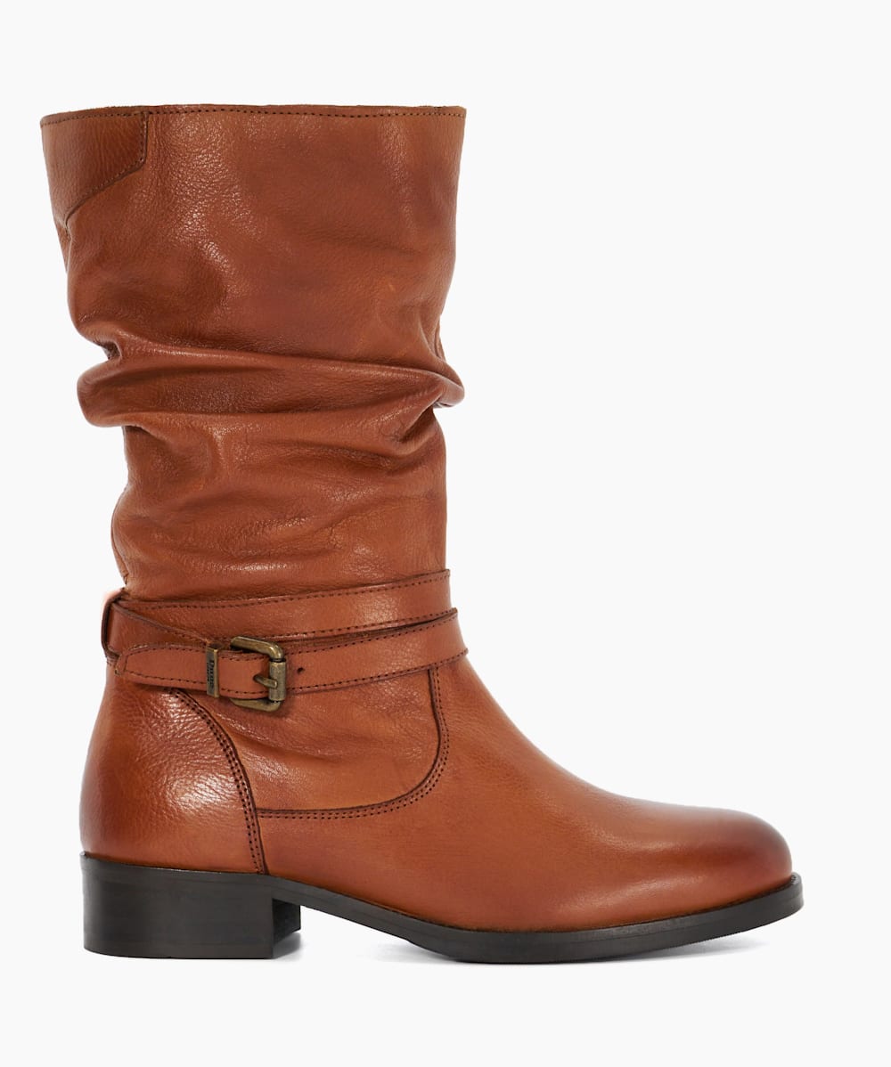 Mid calf boots brown leather clearance