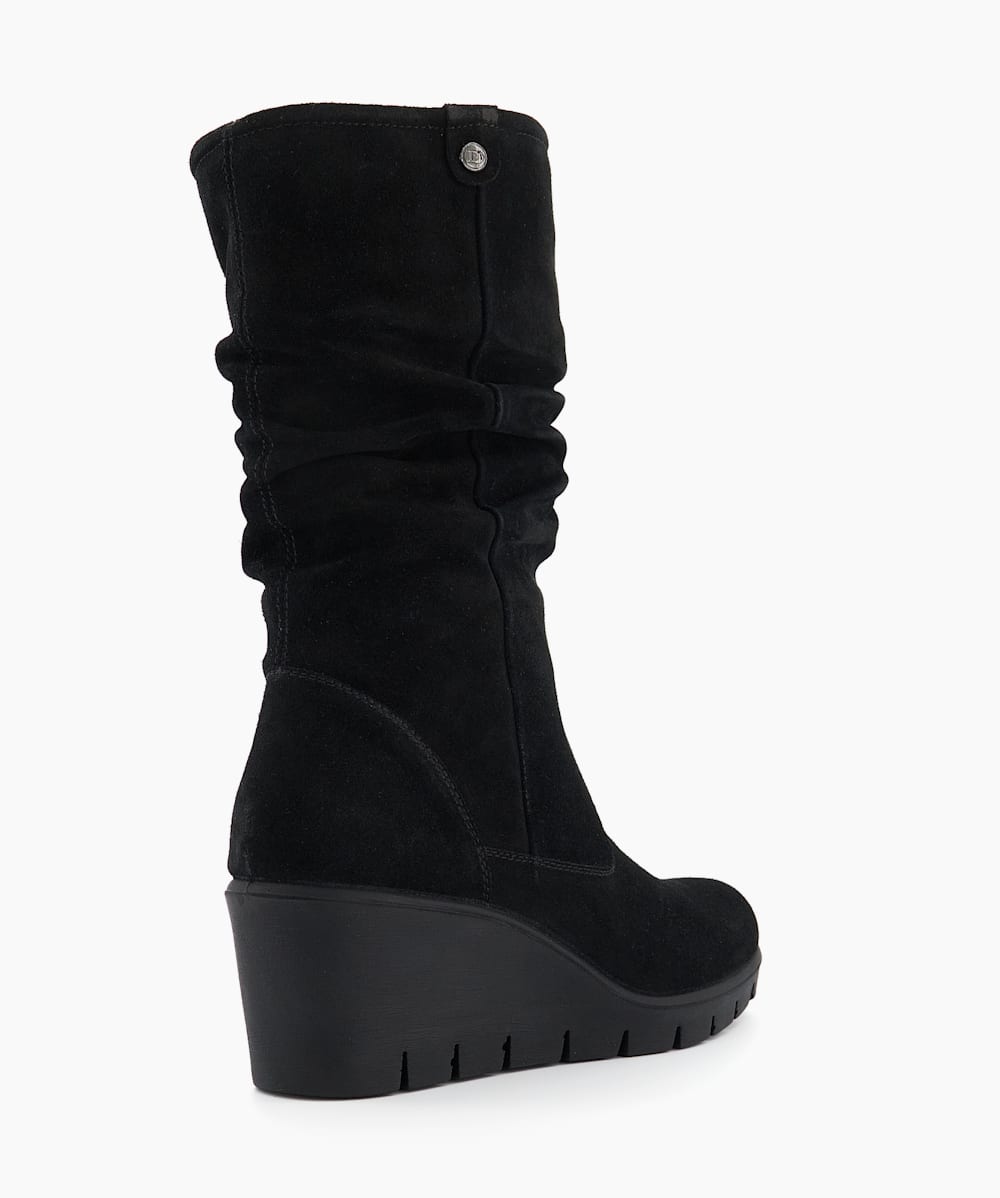 Black suede wedge heel boots outlet