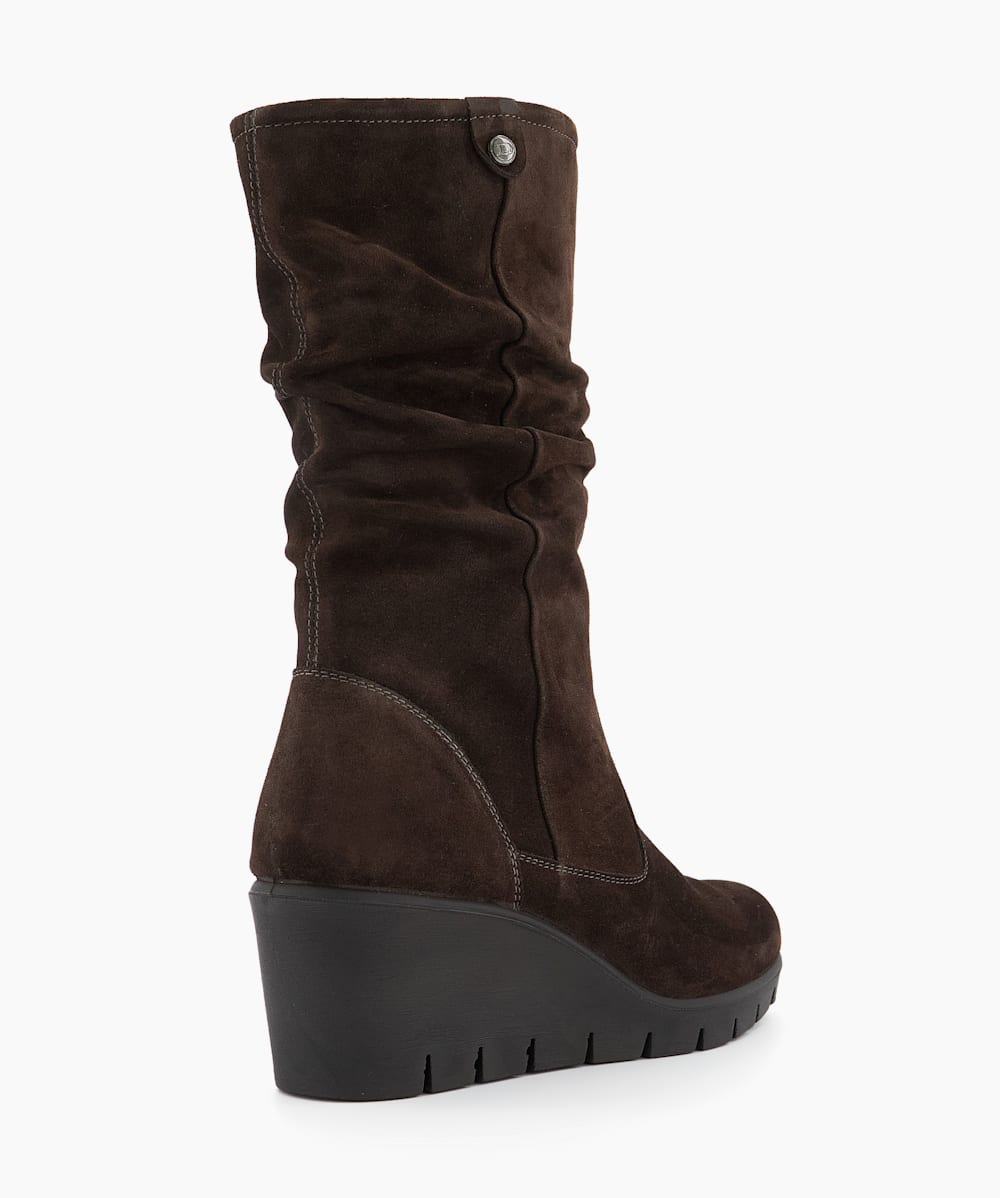 Tasha Brown Ruched Suede Cleated Wedge Heel Boots Dune London