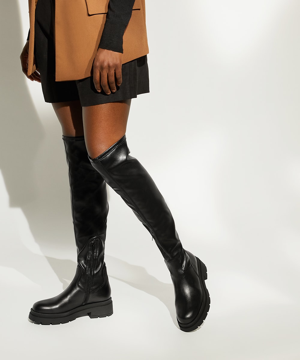 Flat over the discount knee boots leather