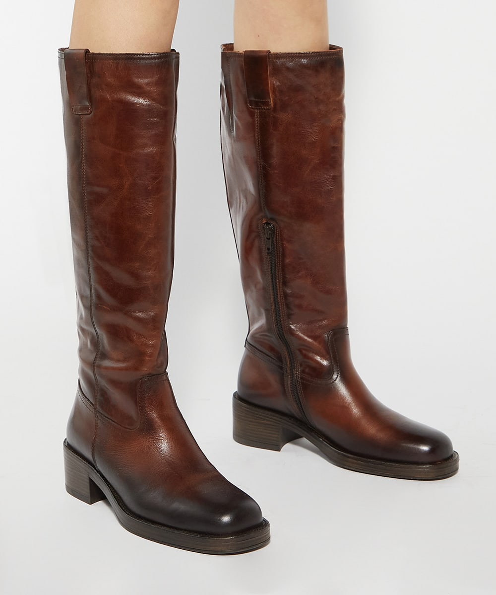 Dune tan knee high boots deals