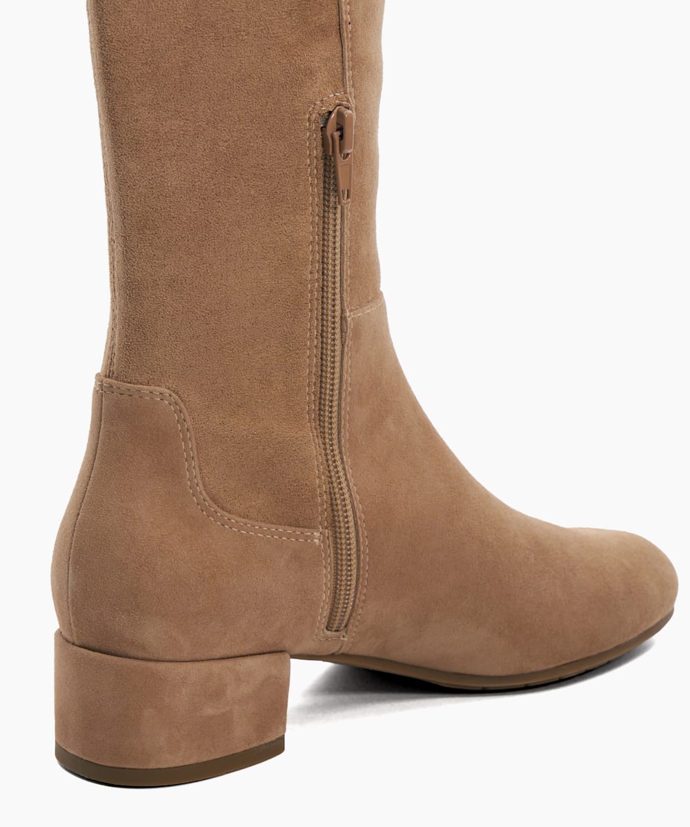 Tayla Caramel Stretch Suede Knee High Boots Dune London
