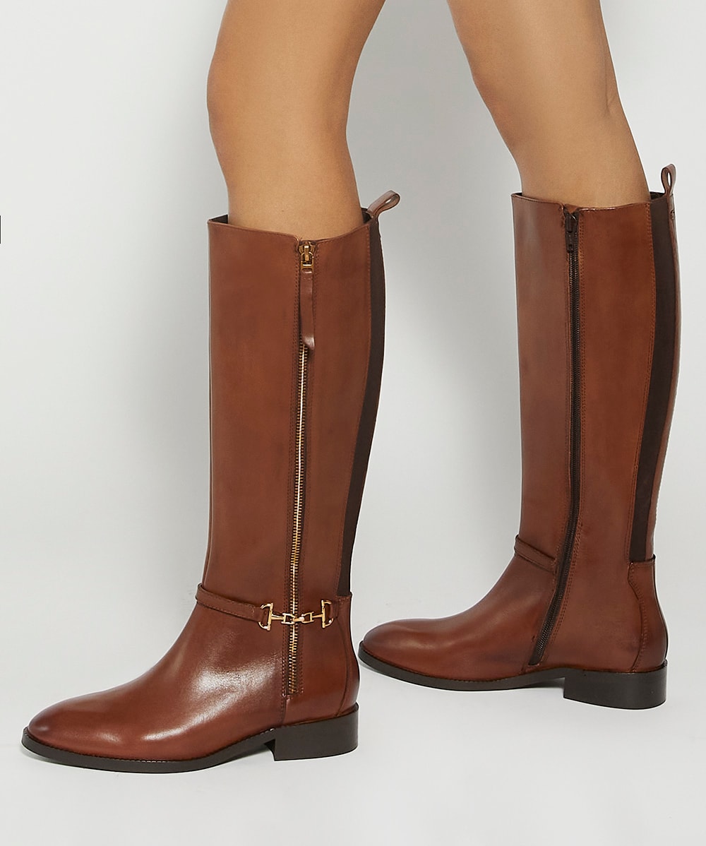 Taylyn Tan Riding Boots With Signature Buckle Detail Dune London