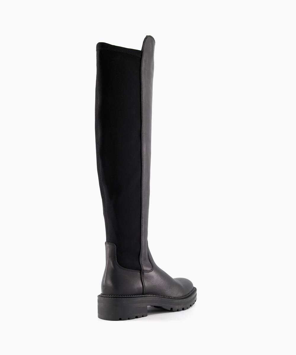 Tella Black Chunky Leather Knee High Boots Dune London