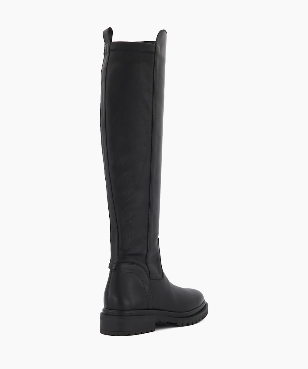 Tempas Black, Chunky-Sole Leather Knee-High Boots