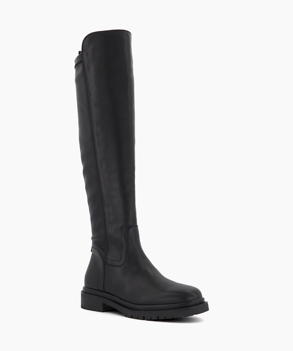 Black cleated sole over the knee boots discount