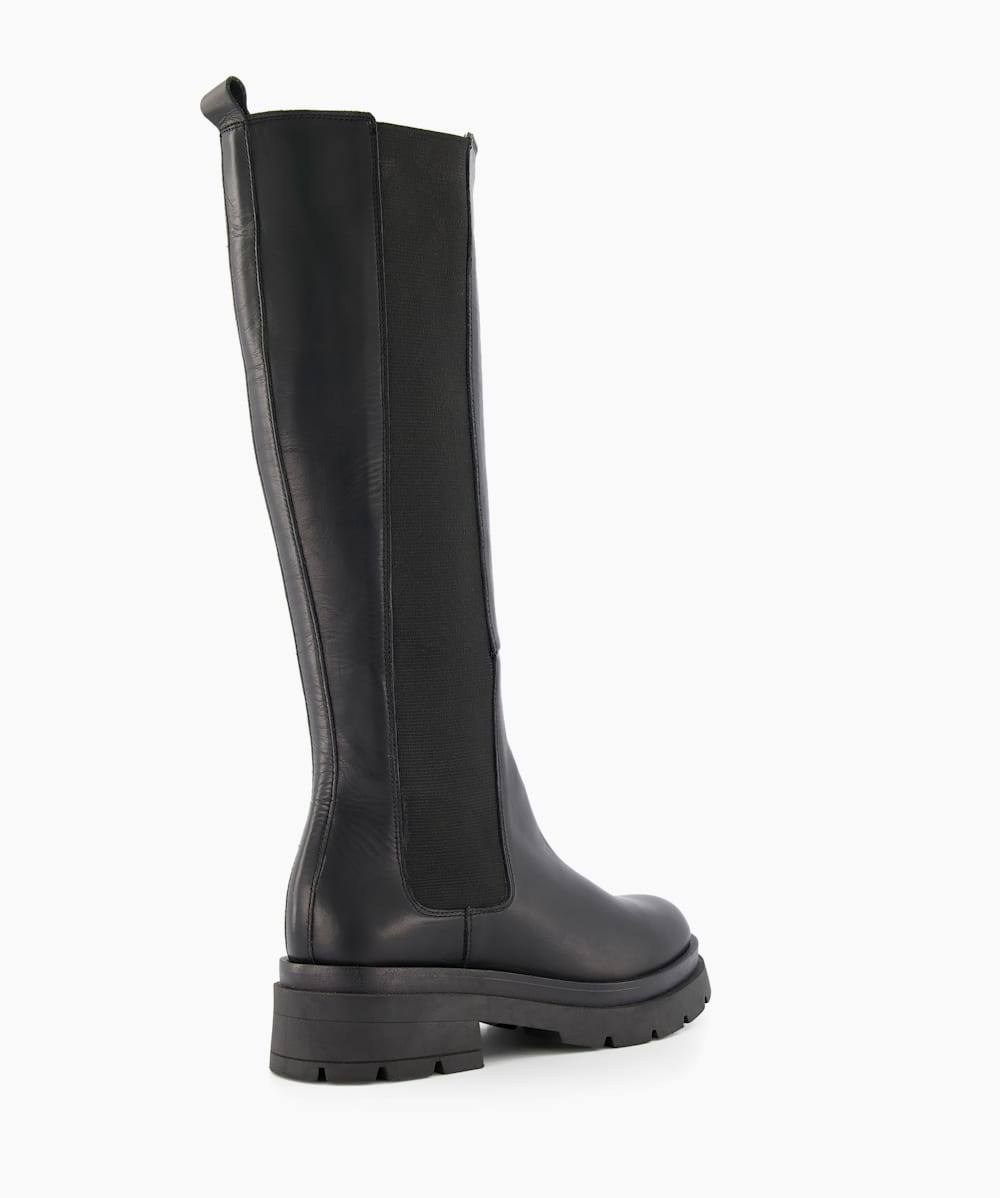 Tempas Black Chunky Sole Leather Knee High Boots Dune London