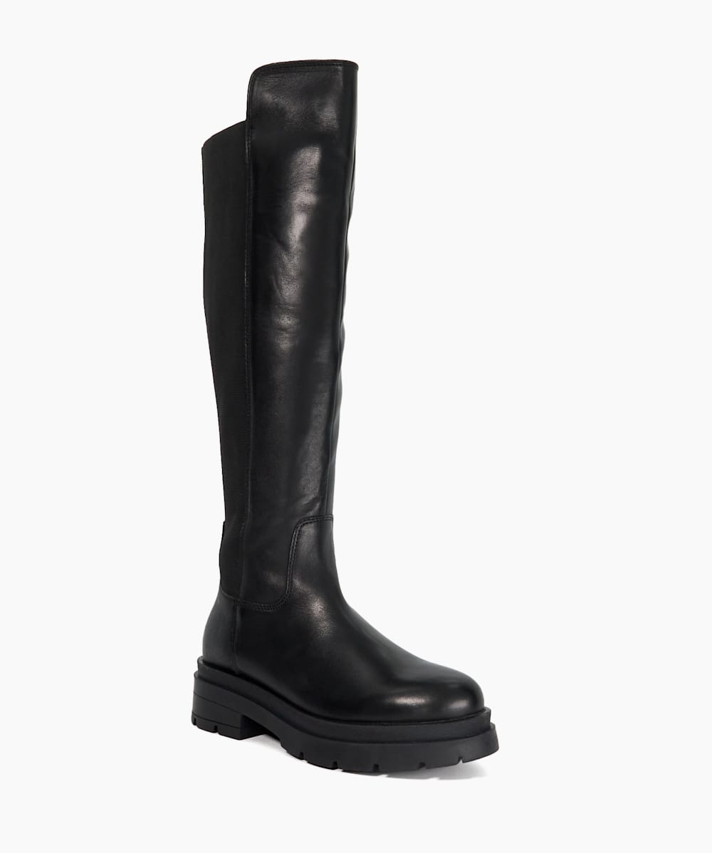 Temperature Black Leather High Leg Boots Dune London