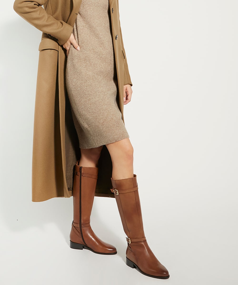 Tan leather knee discount boots