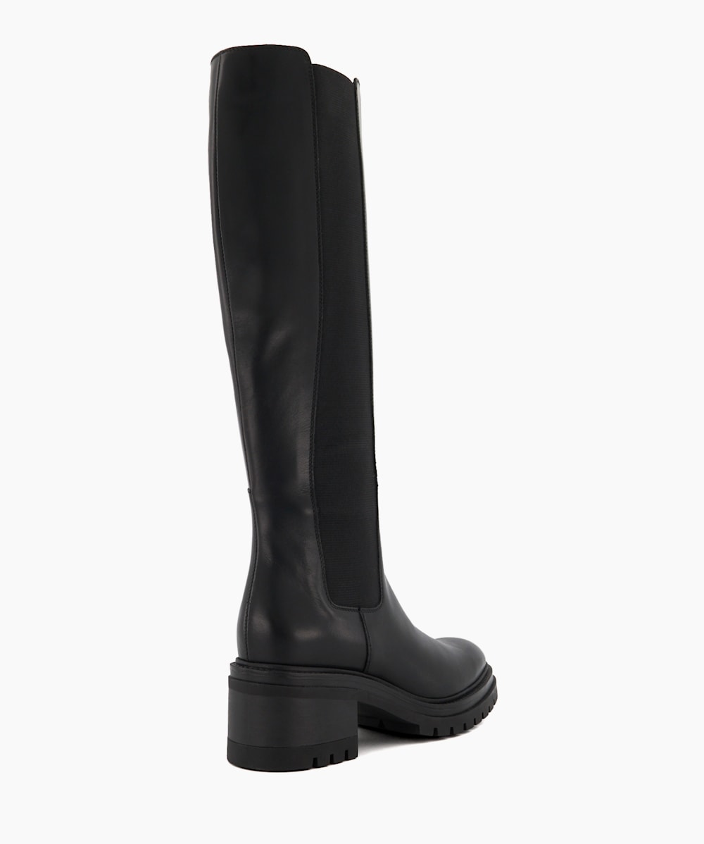 Tesa Black Casual Leather Knee High Chelsea Boots Dune London