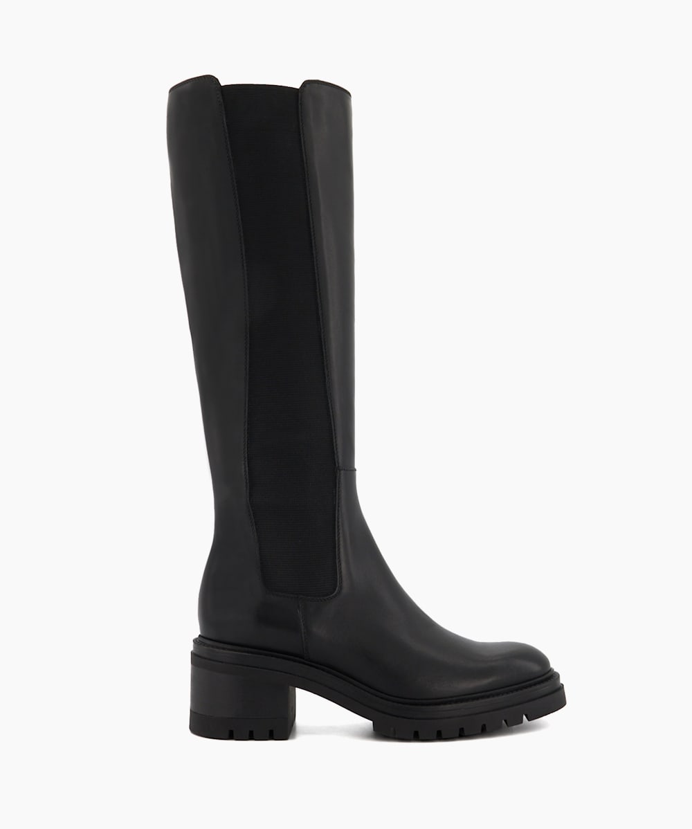 Tesa Black, Casual Leather Knee-High Chelsea Boots | Dune London