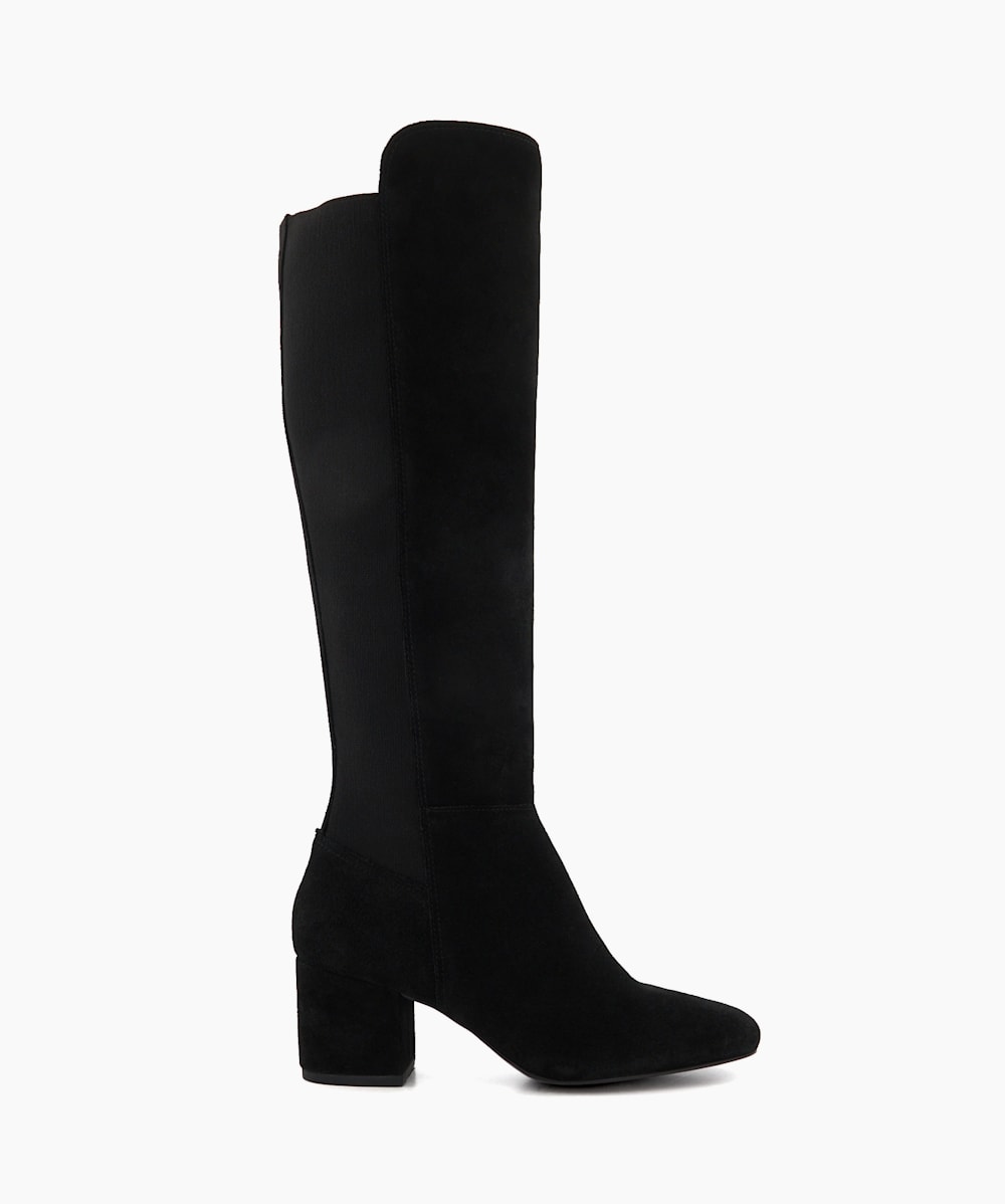 Black suede knee high boots block heel shop