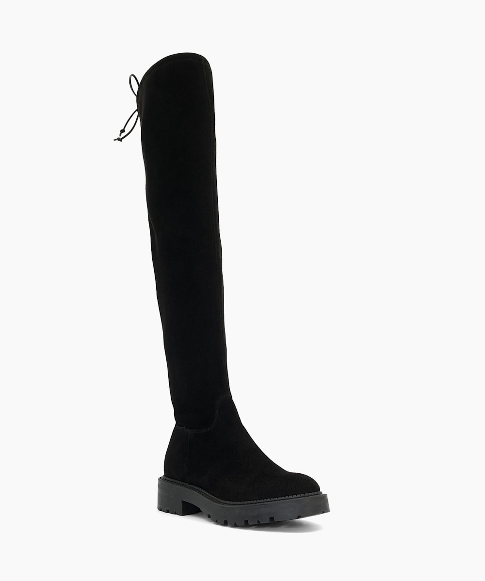 Flat black boots over the knee online