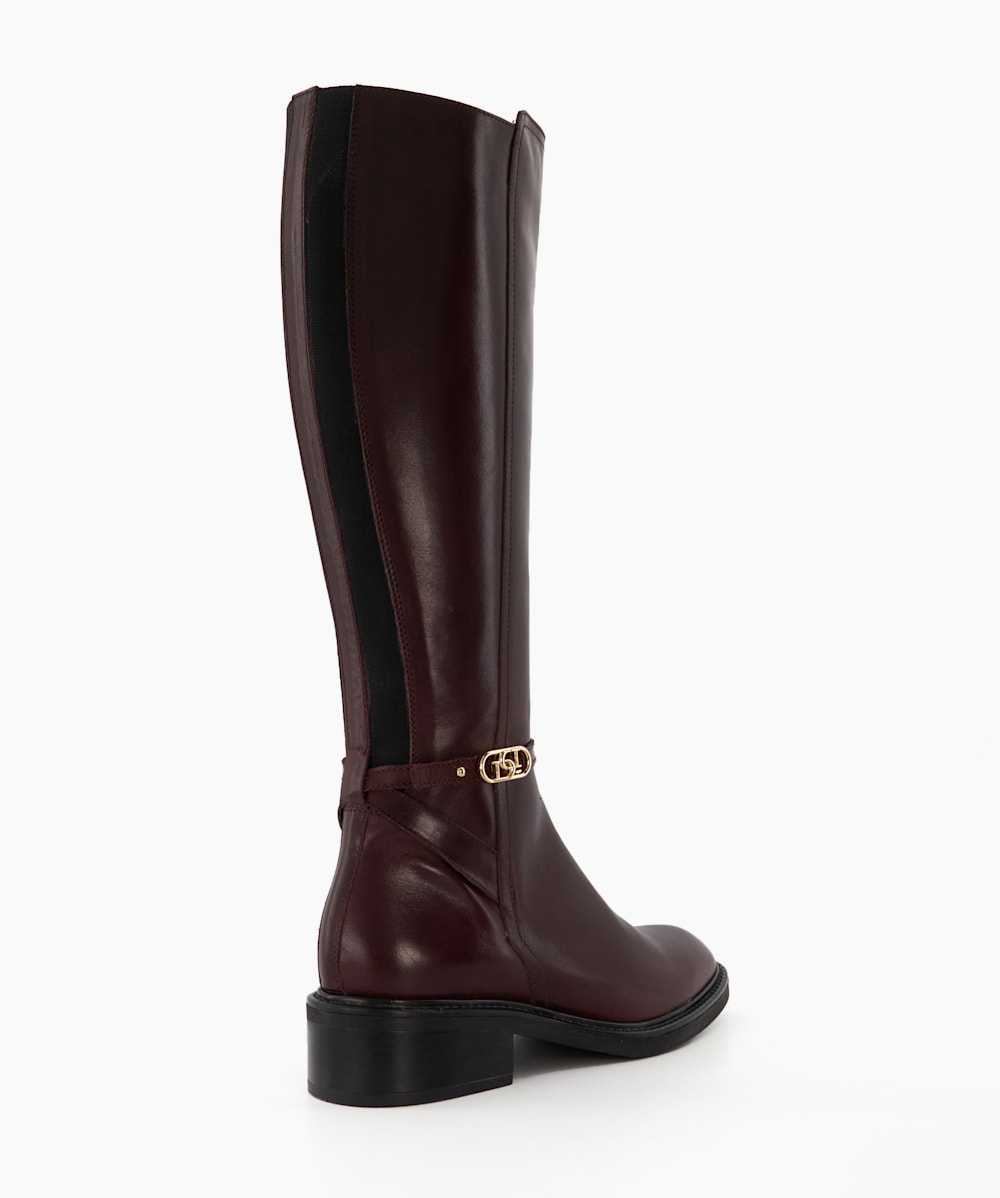 Tia Burgundy Branded Buckle Equestrian Boots Dune London