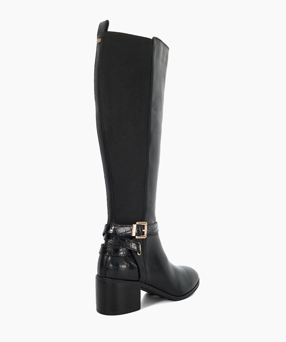 Tilburies Black Leather Round Toe Knee High Boots Dune London
