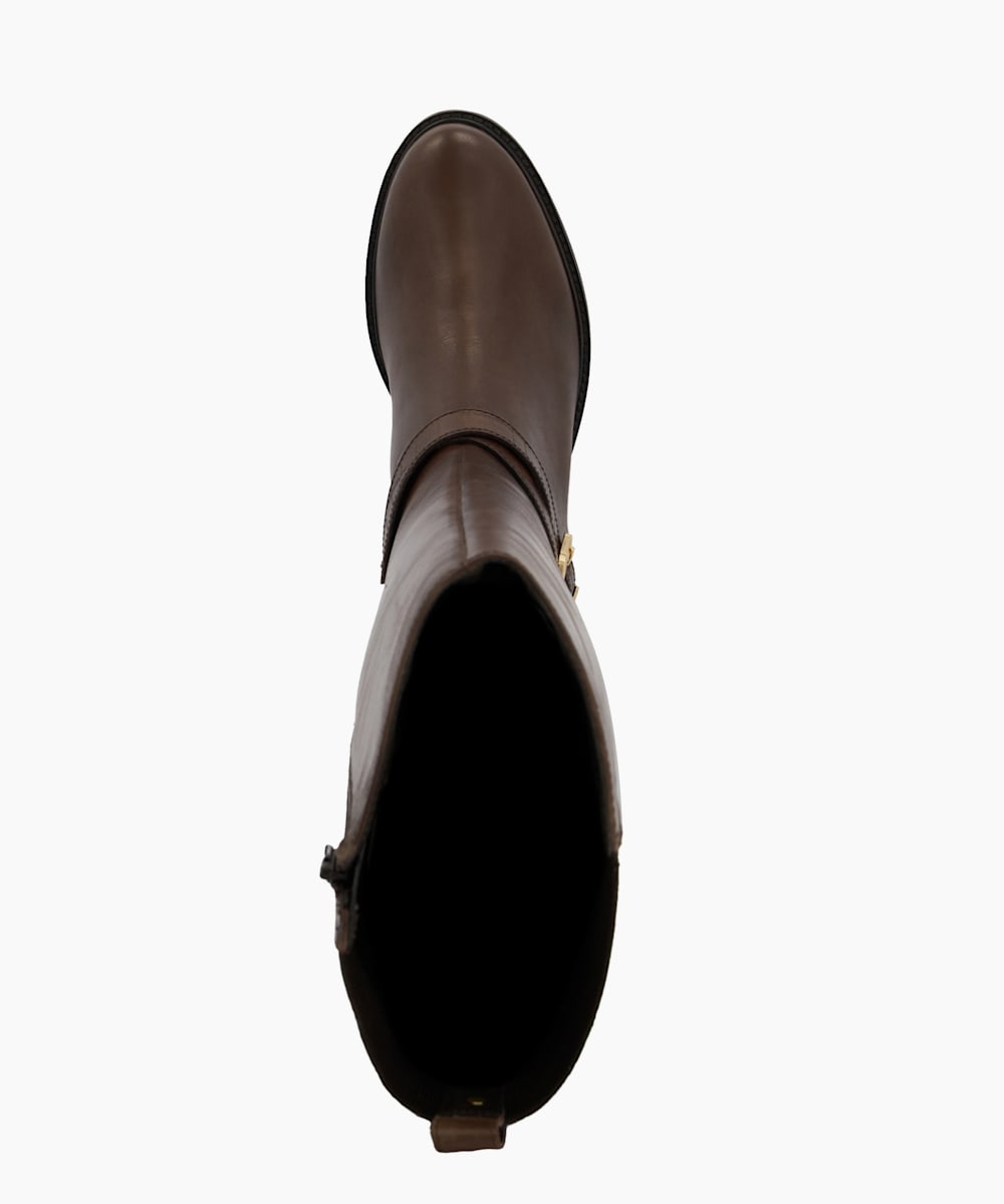 Tildy Brown Buckle Detail Knee High Boots Dune London