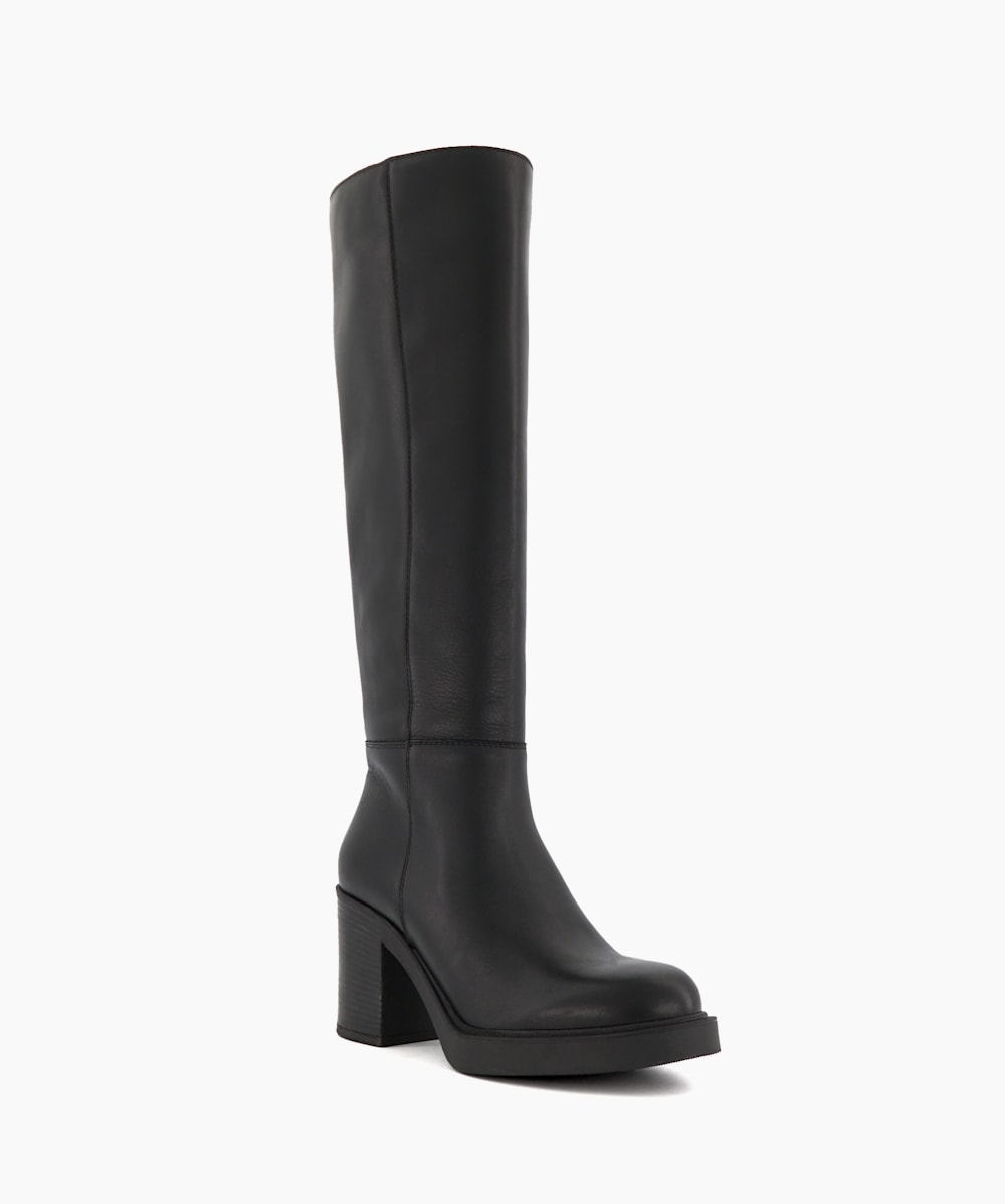 Knee high black boots block heel store