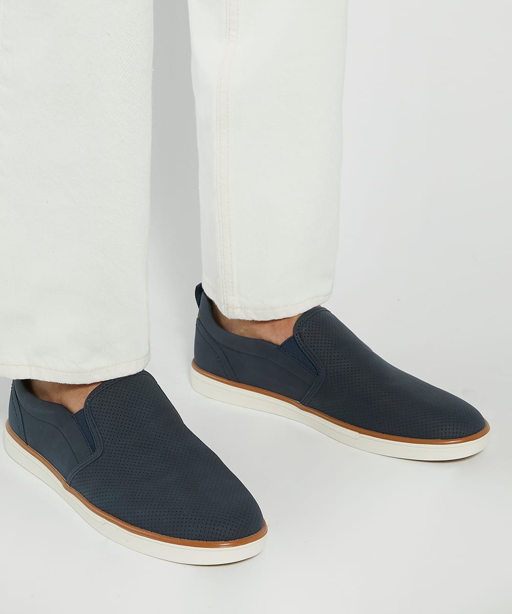 Totals Navy Perforated Embossed Casual Shoes Dune London