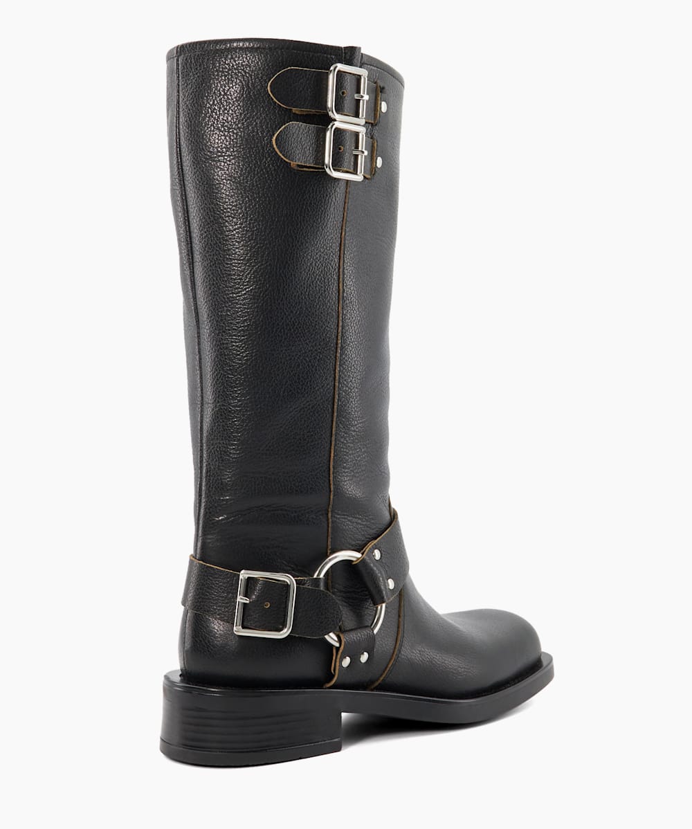 Dune risky black shop leather buckle ankle boot